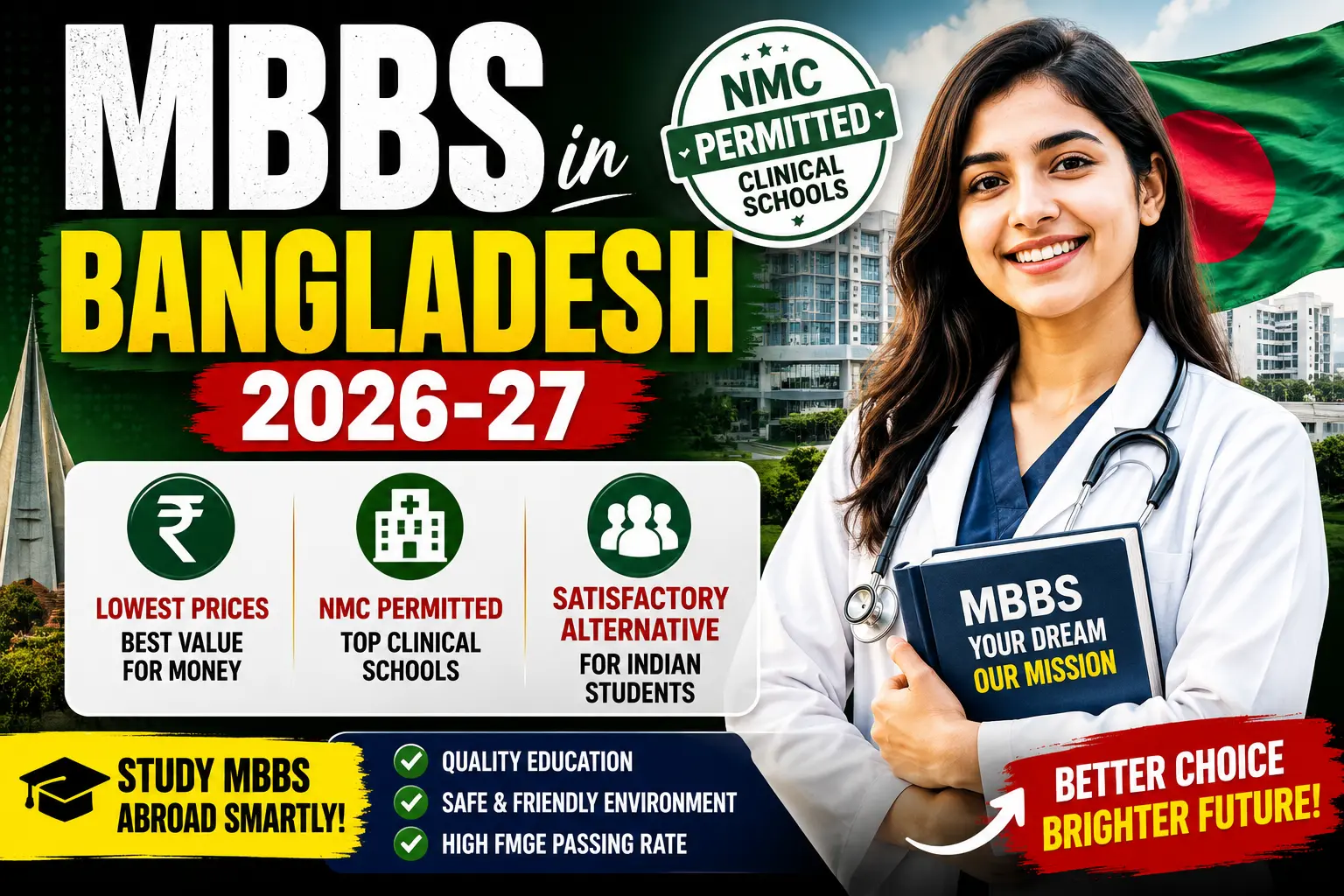 MBBS in Bangladesh 2026-27: Lowest prices, NMC permitted clinical schools & satisfactory alternative for Indian college students