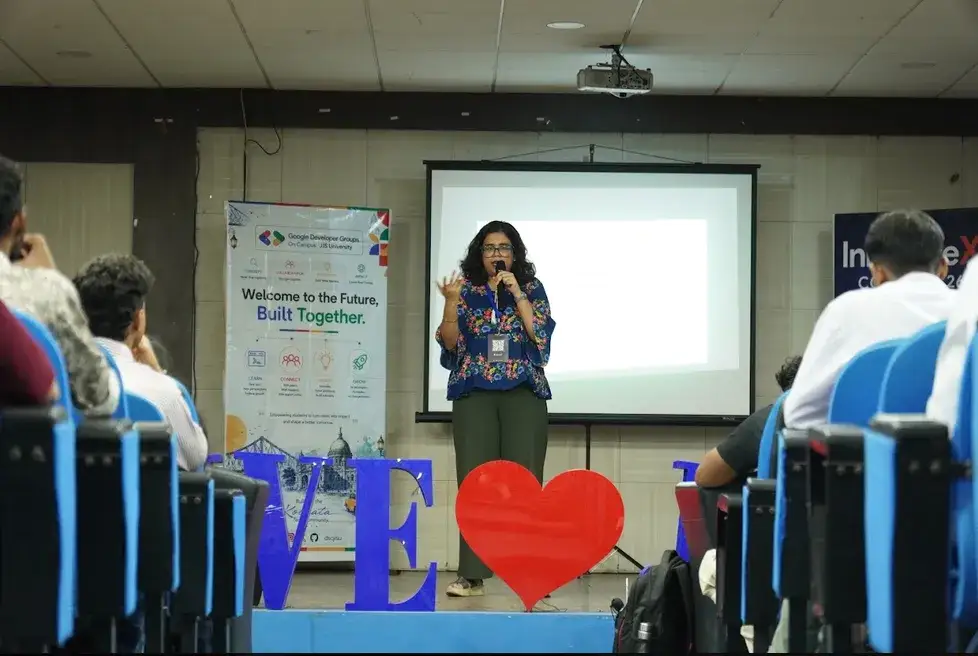 Speaker Ms. Srishti Majumder on the Stage 