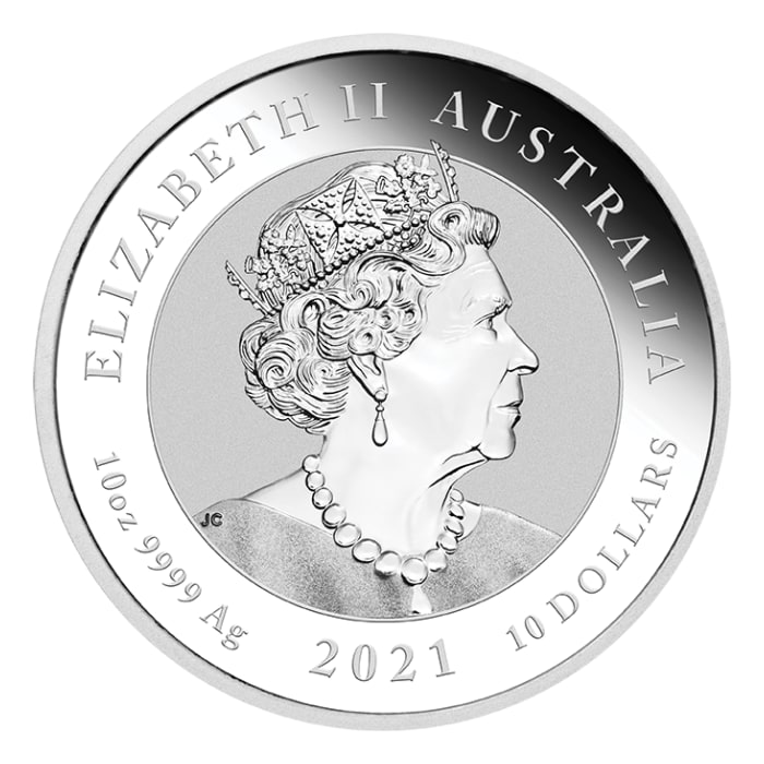 2021 10 oz Australia Double Dragon .9999 Silver BU Coin
