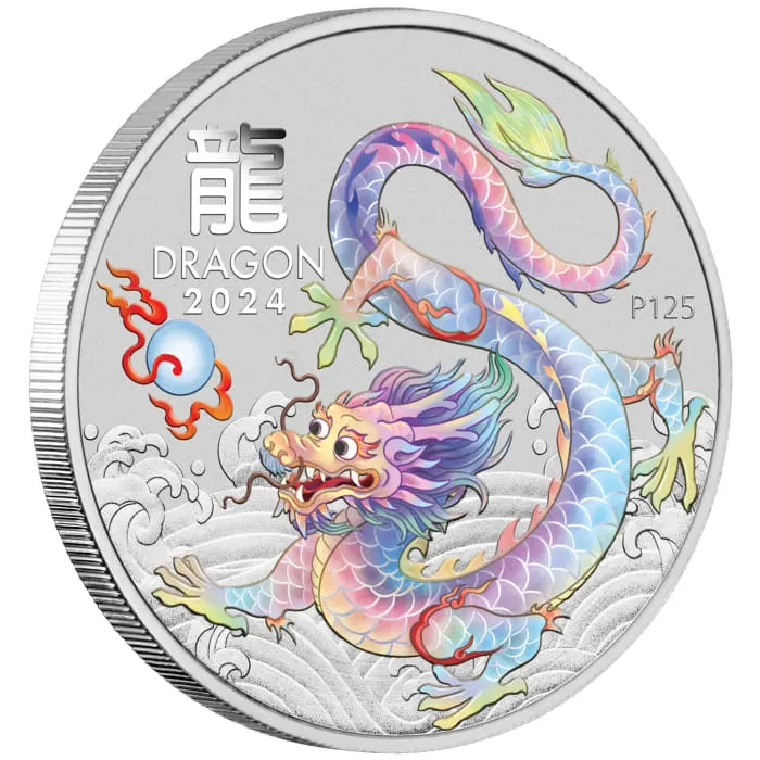 2024 澳洲農曆生肖系列III - 龍年- 白龍.9999彩色銀幣1盎司(卡裝) (布