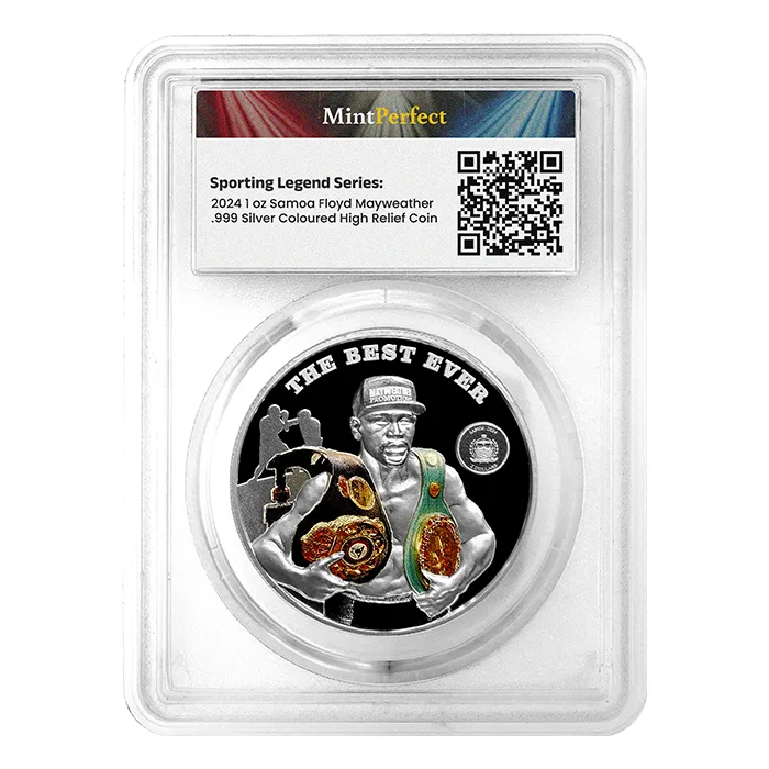 2024 Samoa 1oz Floyd Mayweather .999 Silver Coloured Proof Coin in Mint Perfect Sealed Holder