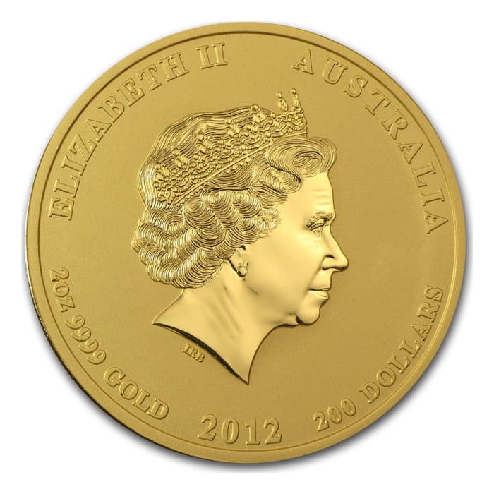 2012 2 oz Australia Lunar Series II - Year of the Dragon 9999 Gold