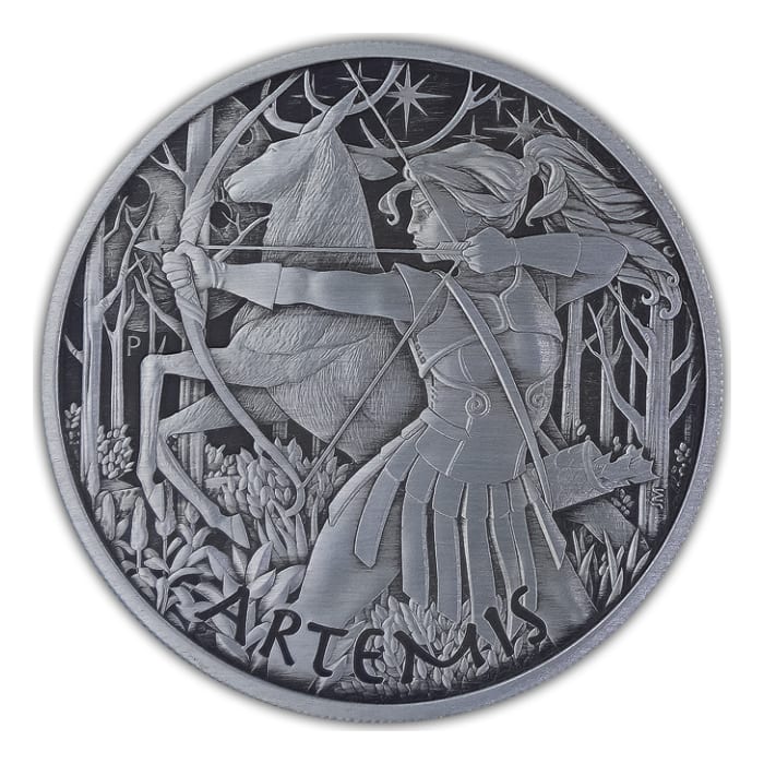 2023 圖瓦盧奧林匹斯諸神- 阿提密斯.9999仿古銀幣1盎司