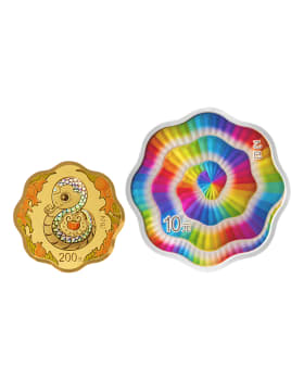 2025 China Lunar Snake Blossom Shape .999 Coloured 
 Gold and Silver Proof 2 Coin Set