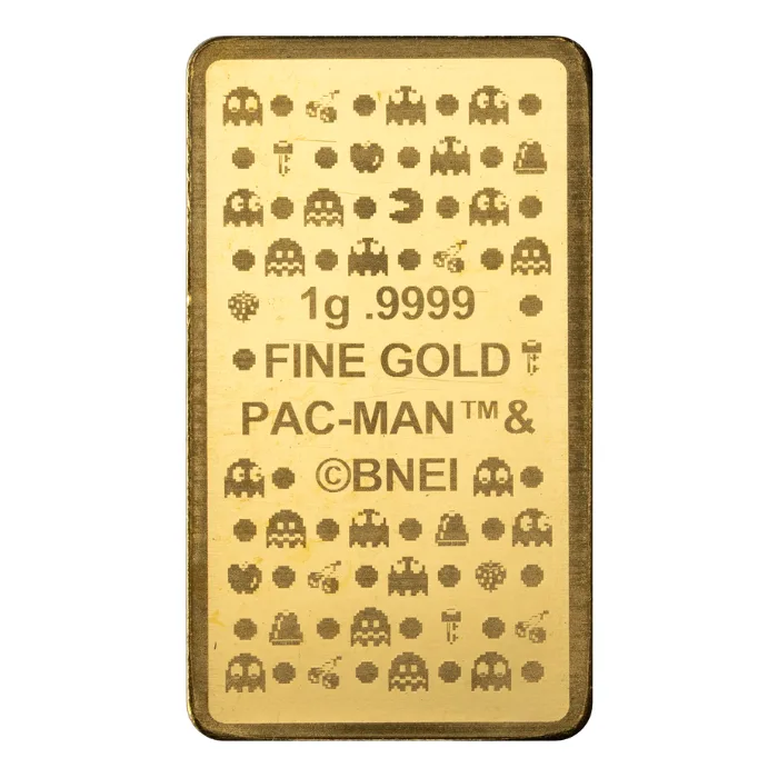 1 gram Pac-Man 45th Anniversary .9999 Gold Prooflike Bar