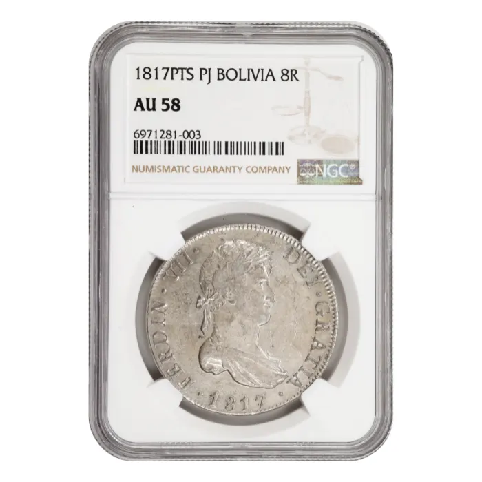 1817 玻利維亞PTS PJ 8雷亞爾銀幣(NGC AU58) (編號6971281-003)