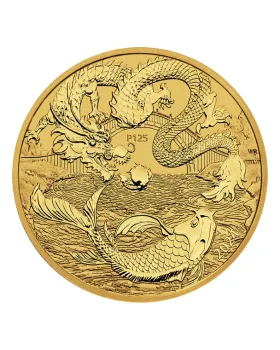 2024 1 oz Australia Chinese Myths and Legends - Dragon and Koi .9999 Gold BU Coin