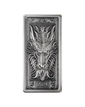 2024 1oz Fiji Dragon .999 Silver High Relief Antique Silver Coin Bar (C88)