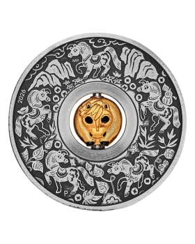 2026 1oz Tuvalu Year of the Horse Rotating Charm .9999 Silver Antiqued Gilded Coin