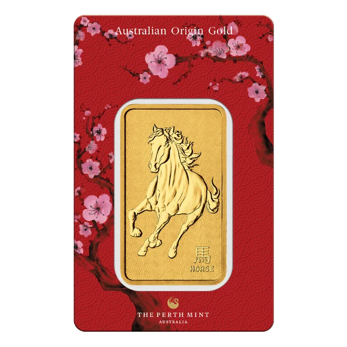 1oz Perth Mint Lunar Horse .9999 Gold Bar (In Assay)