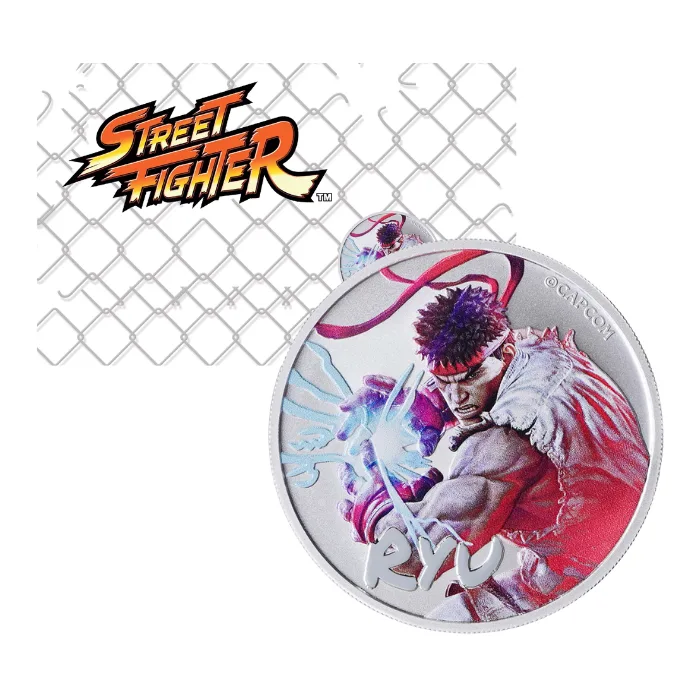 2022 1oz Street Fighter Ryu 9999 Silver Coloured Coin in Card 2022 1oz Street Fighter Ryu 9999 Silver Coloured Coin in Card