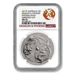 2017 澳洲龍鳳呈祥.9999 錯版銀幣1盎司(NGC MS70)