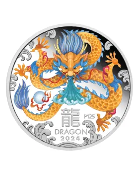 2024 1oz Australia Lunar Series III - Year of the Dragon .9999 Silver Proof Coloured Coin