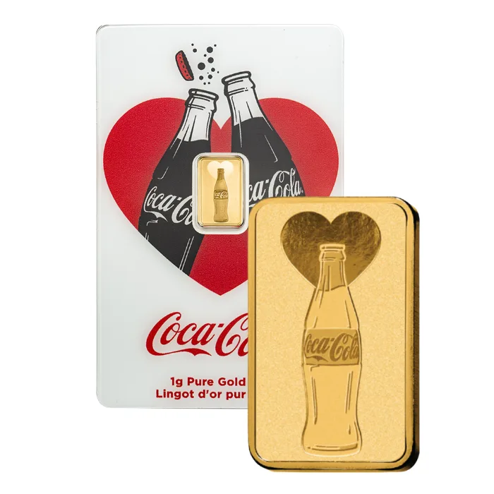 1 gram Pamp Suisse Coca-Cola Valentine's Love .9999 Gold Minted Bar