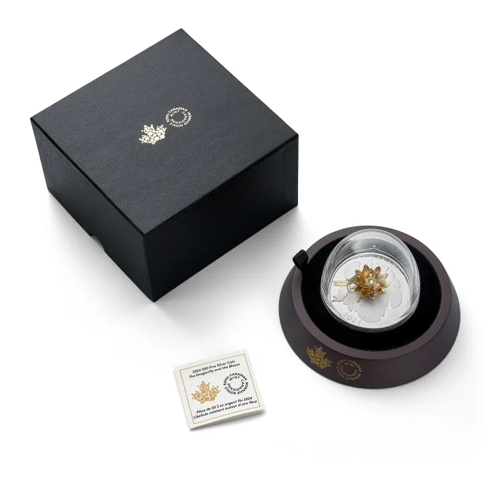 2024 5oz Canada The Dragonfly and the Bloom .9999 Silver Yellow