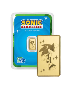 0.5 gram Sonic the Hedgehog 35th Anniversary .9999 Gold Minted Bar