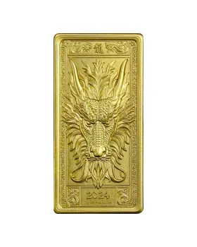 2024 1oz Fiji Dragon .999 Silver High Relief Gold Gilded Coin Bar (Certificate # 2)