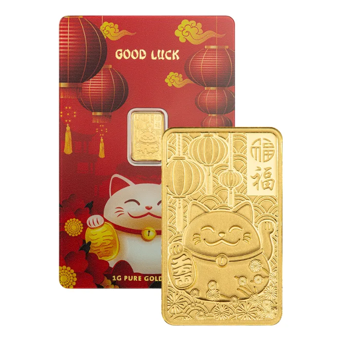 1 gram Pamp Suisse Lucky Cat .9999 Gold Proof Like Bar