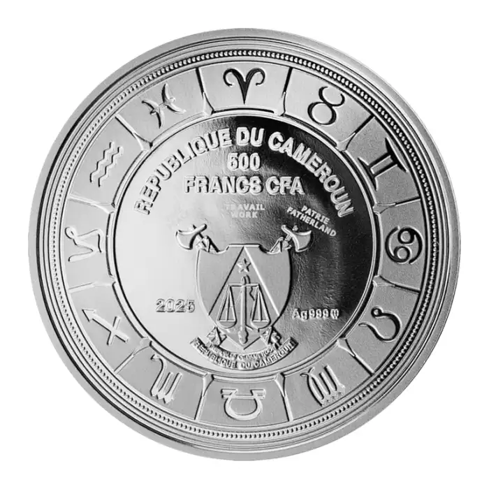 2025 喀麥隆星座系列- 金牛座.999彩色精鑄銀幣吊墜10克