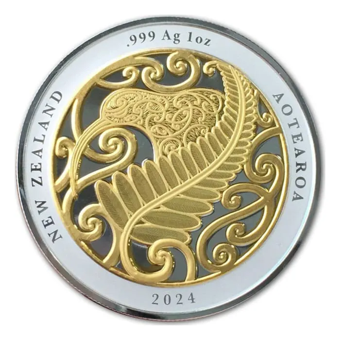 2024 1oz New Zealand - Year of the Dragon .999 Silver Gold