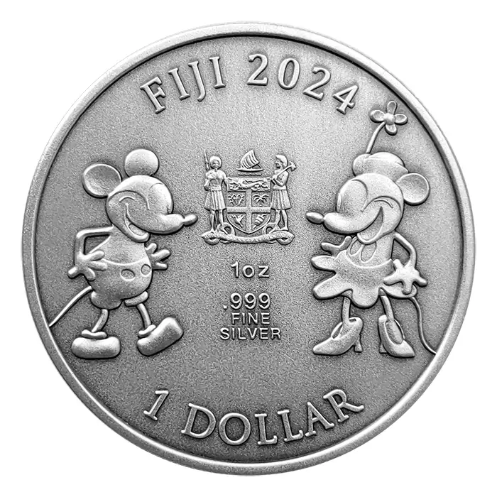2024 1oz Fiji Steamboat Willie .999 Silver Antique Coin