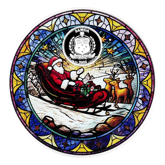 2025 1oz Samoa Stained Glass Christmas .999 Silver Coloured Proof Coin