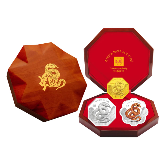 2025 Singapore Year of Snake Silver and Gold Proof 3 Coin Set