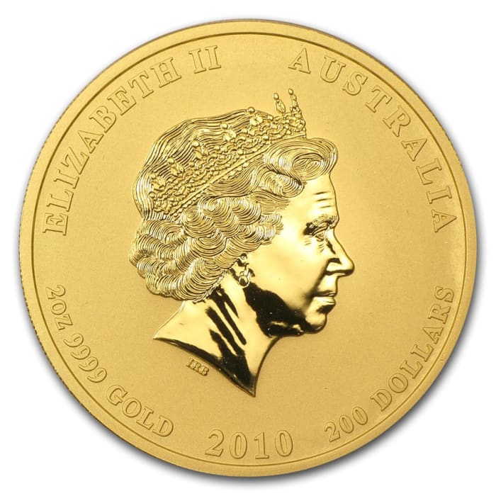 2010 2oz Australia Year of the Tiger 9999 Gold Coin