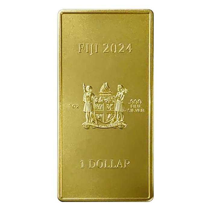 2024 1oz Fiji Dragon .999 Silver HR G-Gilded Silver Coin Bar