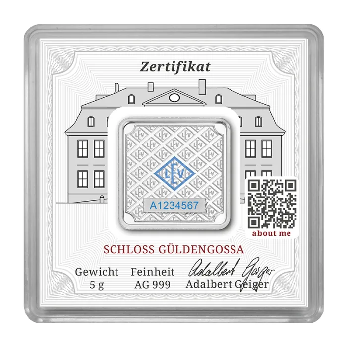 5 gram Geiger .999 Silver Square Minted Bar (In Capsule)