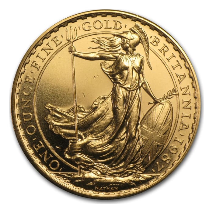 1987 英國不列顛女神.9167金幣1盎司- 首年發行(已流通或瑕疵品)
