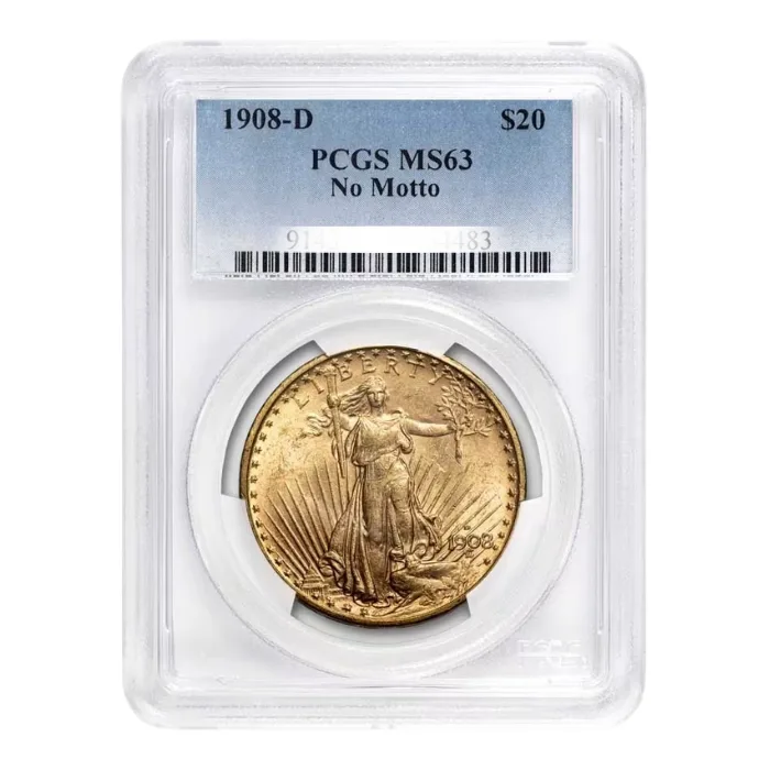 1908 美國聖高登斯雙鷹.900金幣0.9675盎司(PCGS MS63) - 丹佛鑄幣