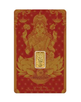 1 gram Perth Mint Diwali Lakshmi .9999 Gold Bar (in Assay) (Serial Number 3888)