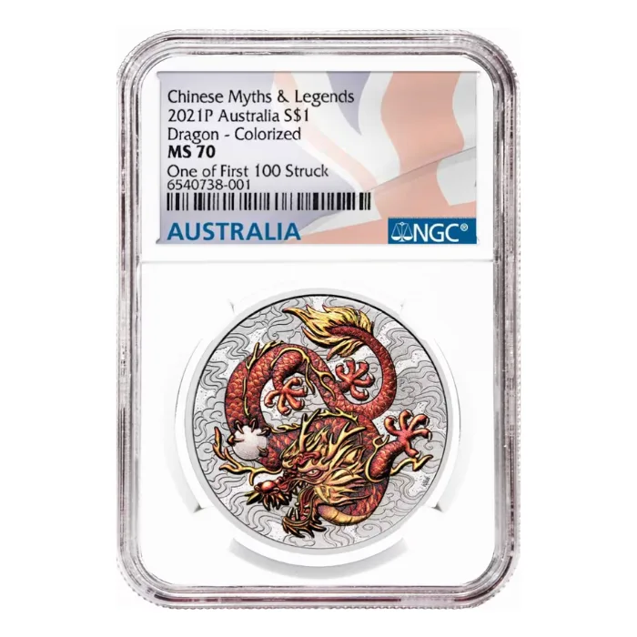 最高鑑定　NGC　MS70　2022 フィジー 赤い竜 1oz銀貨 鑑定済 2024 1 oz Silver Perth Year of the Dragon NGC MS70 First Releases