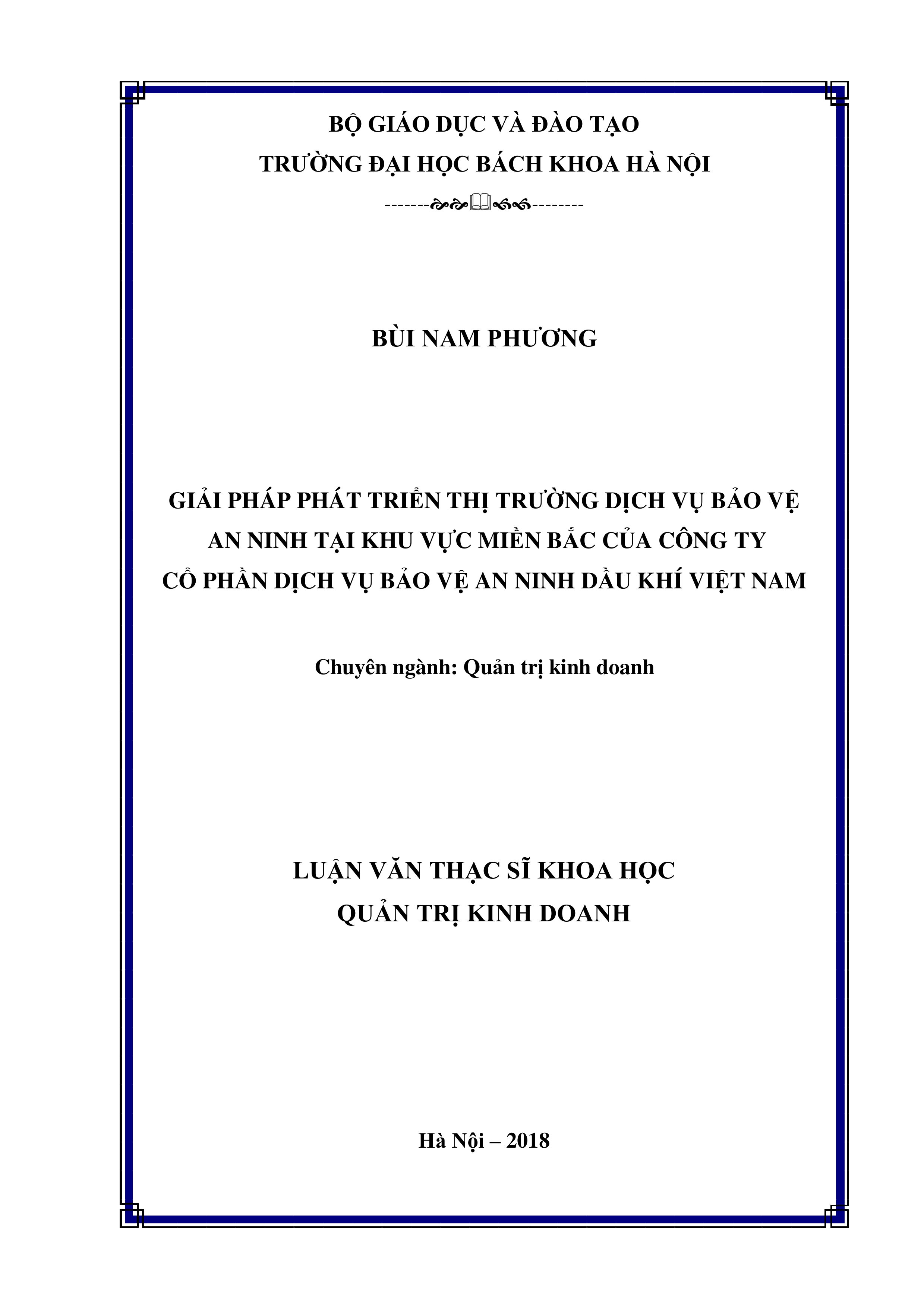 Giải pháp phát triển thị trường dịch vụ bảo vệ an ninh tại khu vực Miền Bắc của Công ty cổ phần dịch vụ bảo vệ an ninh dầu khí Việt Nam