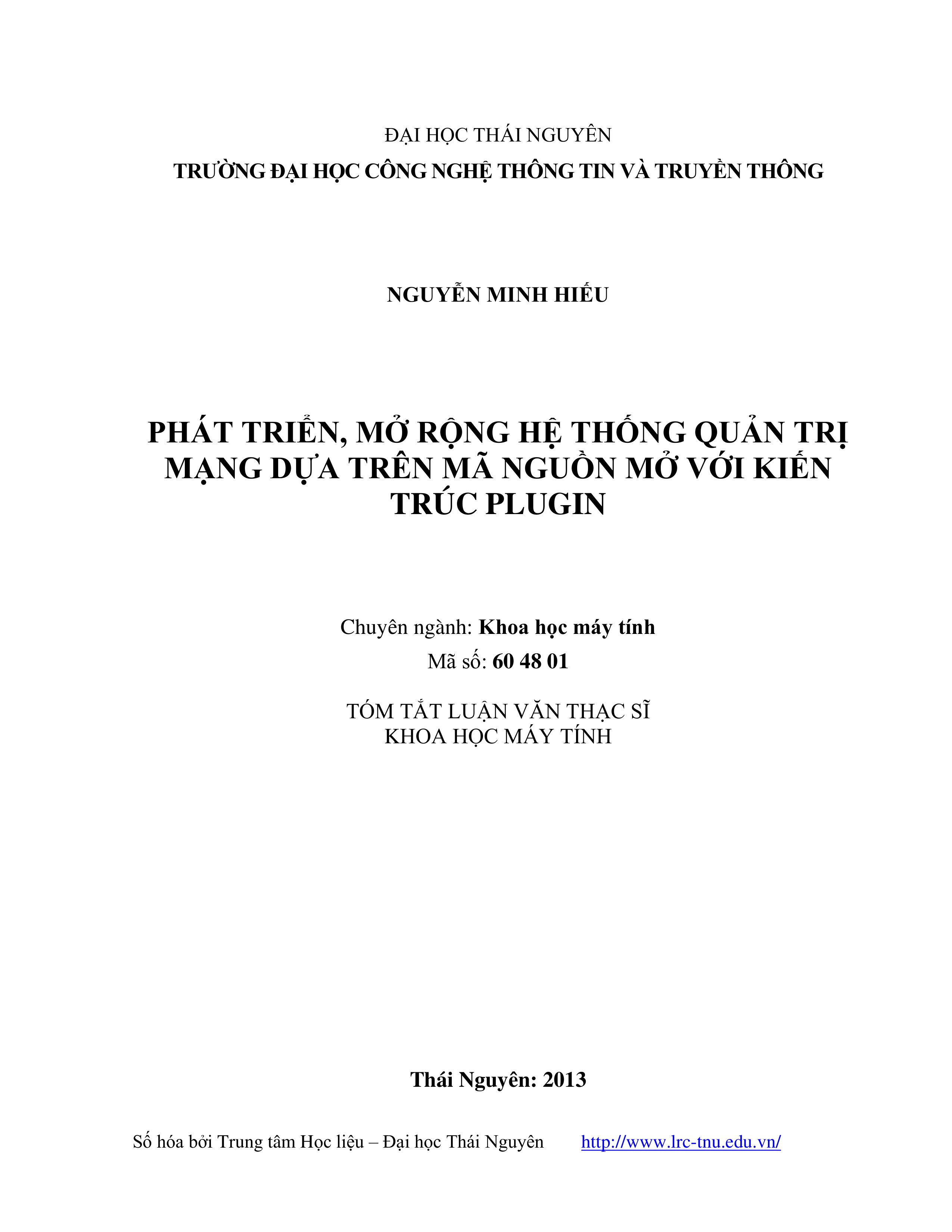 Phát triển, mở rộng hệ thống quản trị mạng dựa trên mã nguồn mở với kiến trúc Plugin