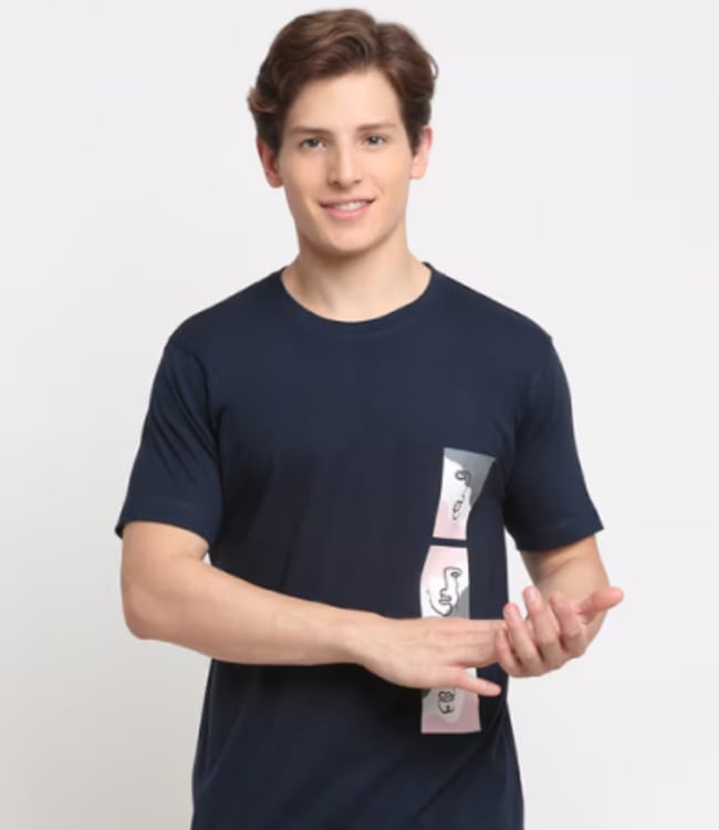 Trendy Navy Blue Graphic Tee for Men