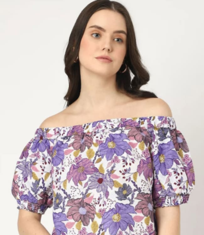 Floral Off-Shoulder Top Trendy Women's Fashion