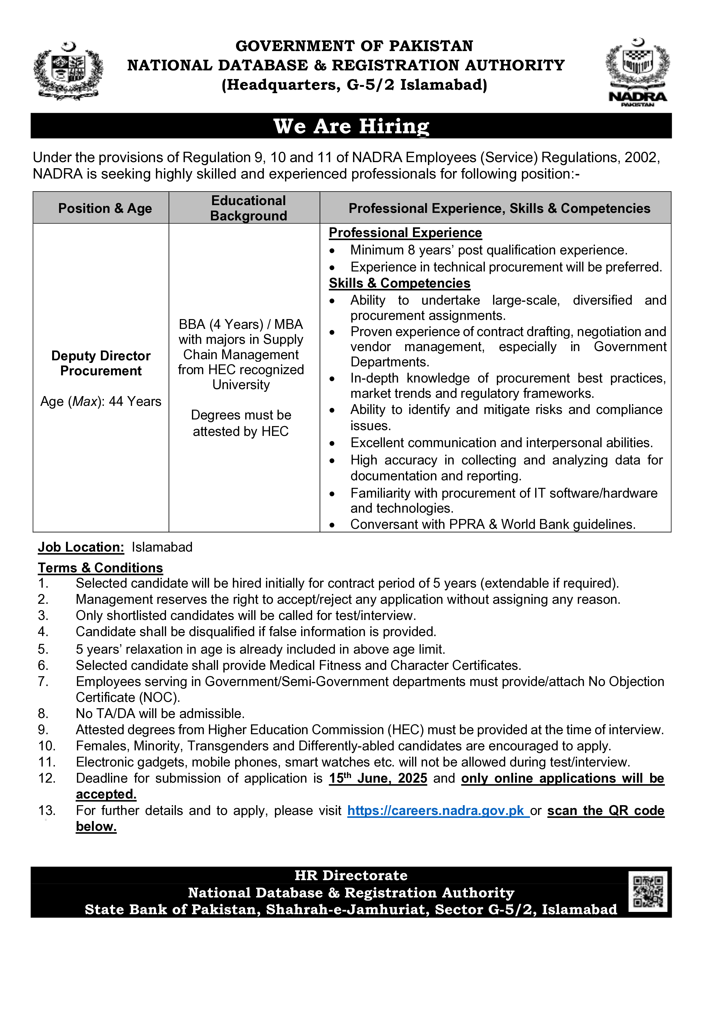 Apply Now: NADRA Procurement Role Details