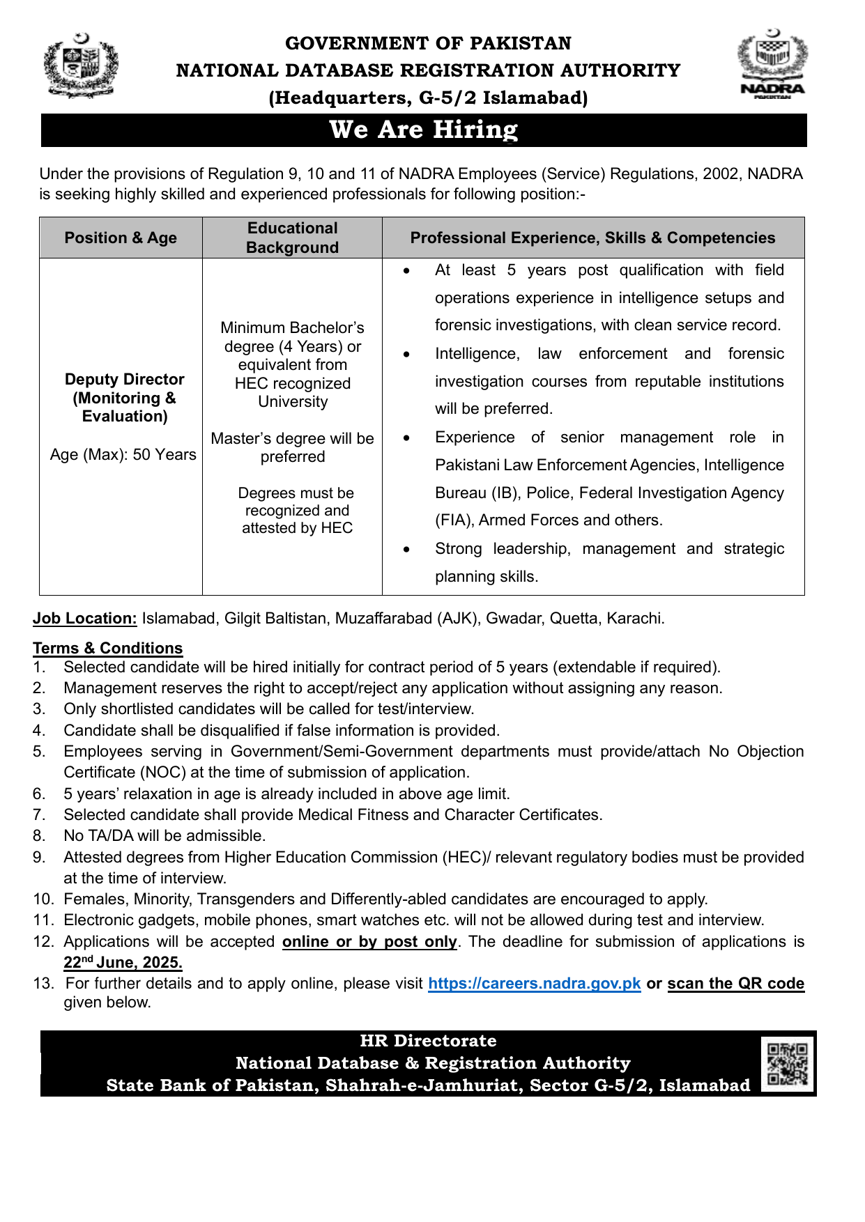 Official Requirements: Deputy Director (Monitoring & Evaluation) Official Requirements: Deputy Director (Monitoring & Evaluation)
