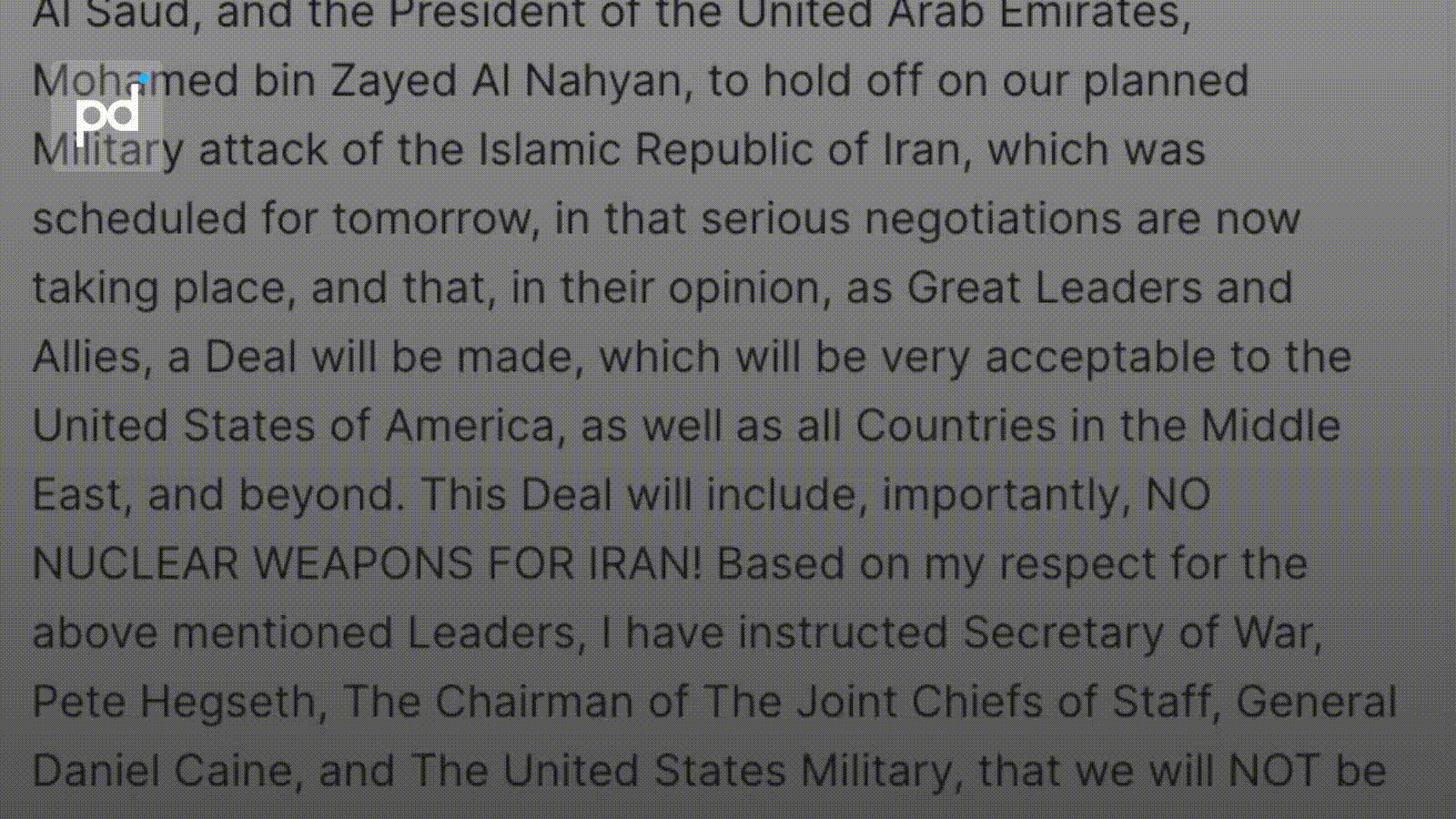 Trump Calls Off Scheduled Iran Strike, No Explanation Given