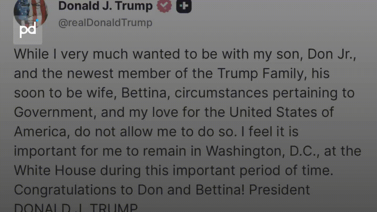Trump Cancels Bahamas Wedding Trip, Cites Important Period in Washington