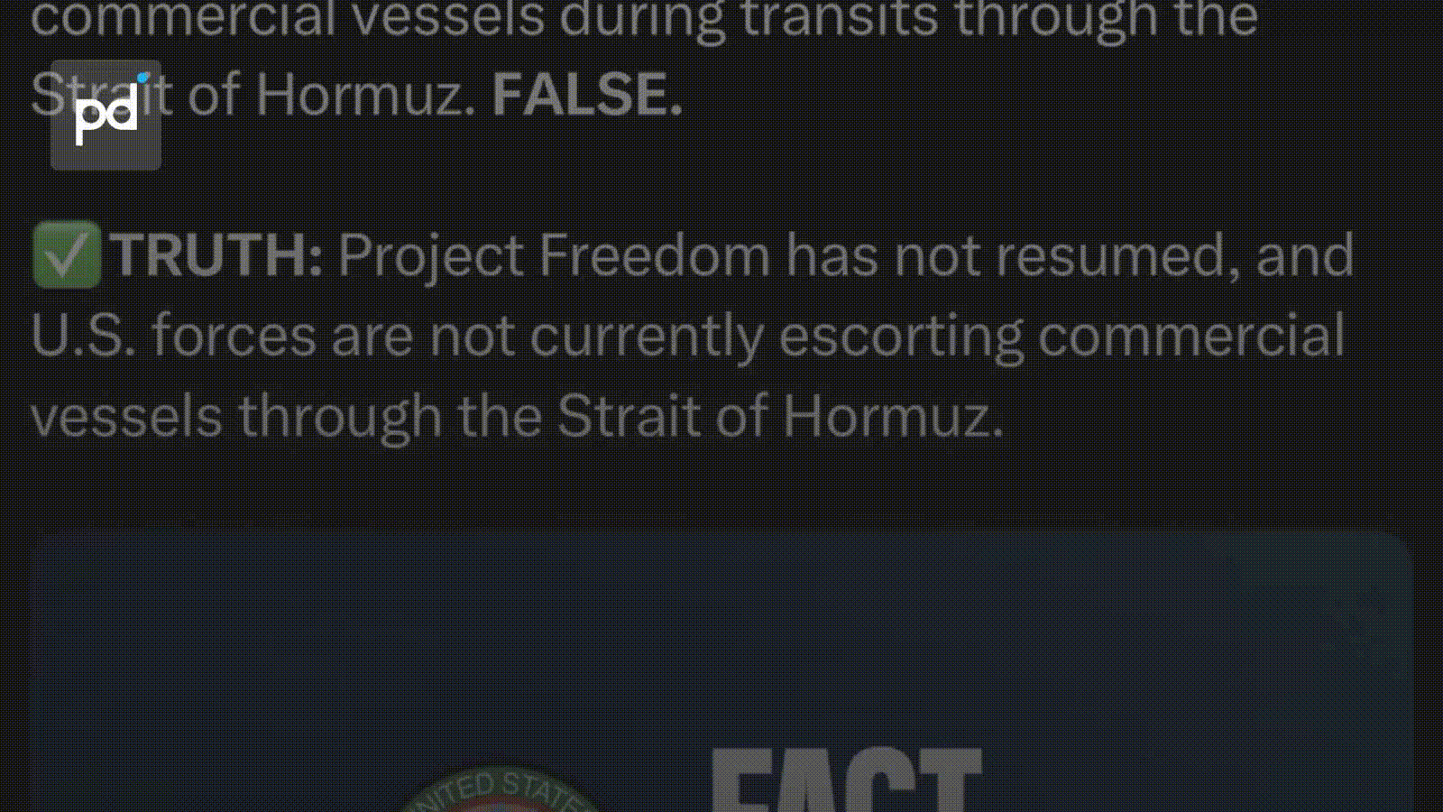 CENTCOM Denies Resuming Vessel Escorts Through Strait of Hormuz
