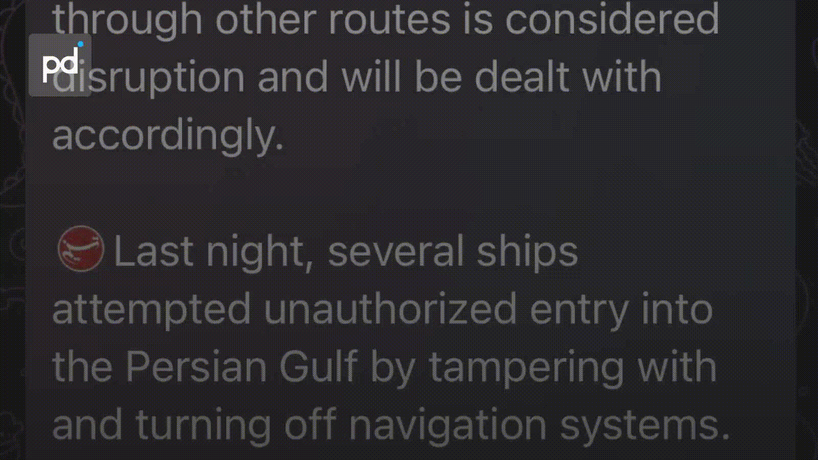 Iran's PGSA Forces Vessels to Turn Back in Strait of Hormuz