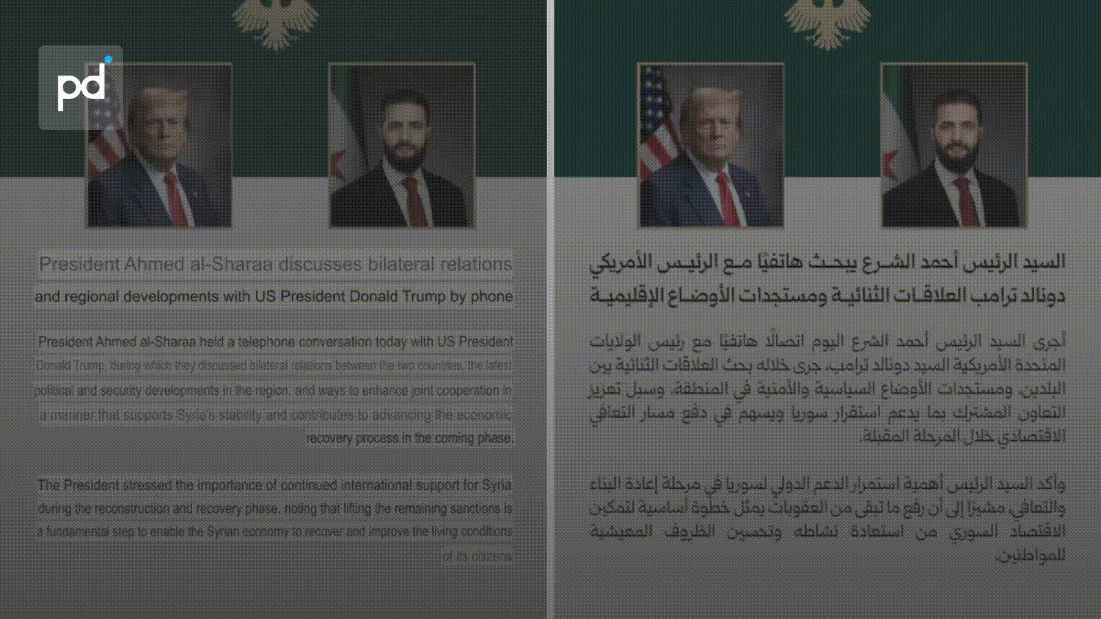 Trump Calls Syrian President, Al-Sharaa Set to Attend G7 Summit in France