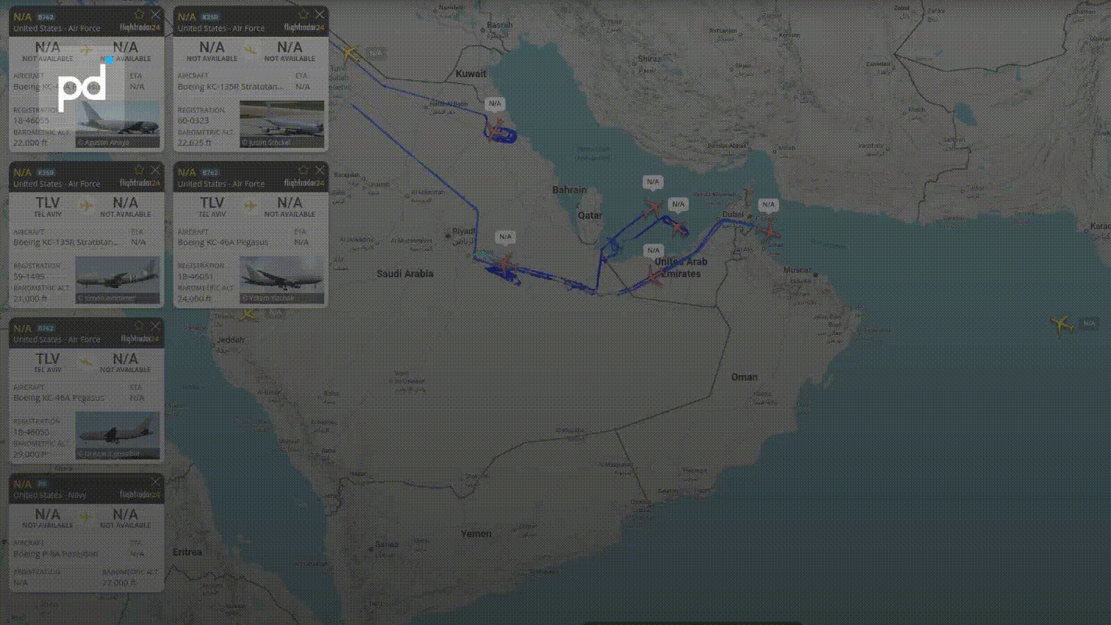 US Air Force Tankers and Navy ISR Circle Hormuz as MOU Window Opens