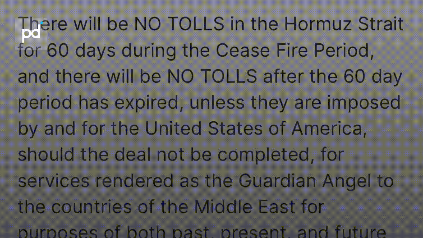Trump: No Iran Tolls in Hormuz, but Reimbursement on Table if Talks Fail