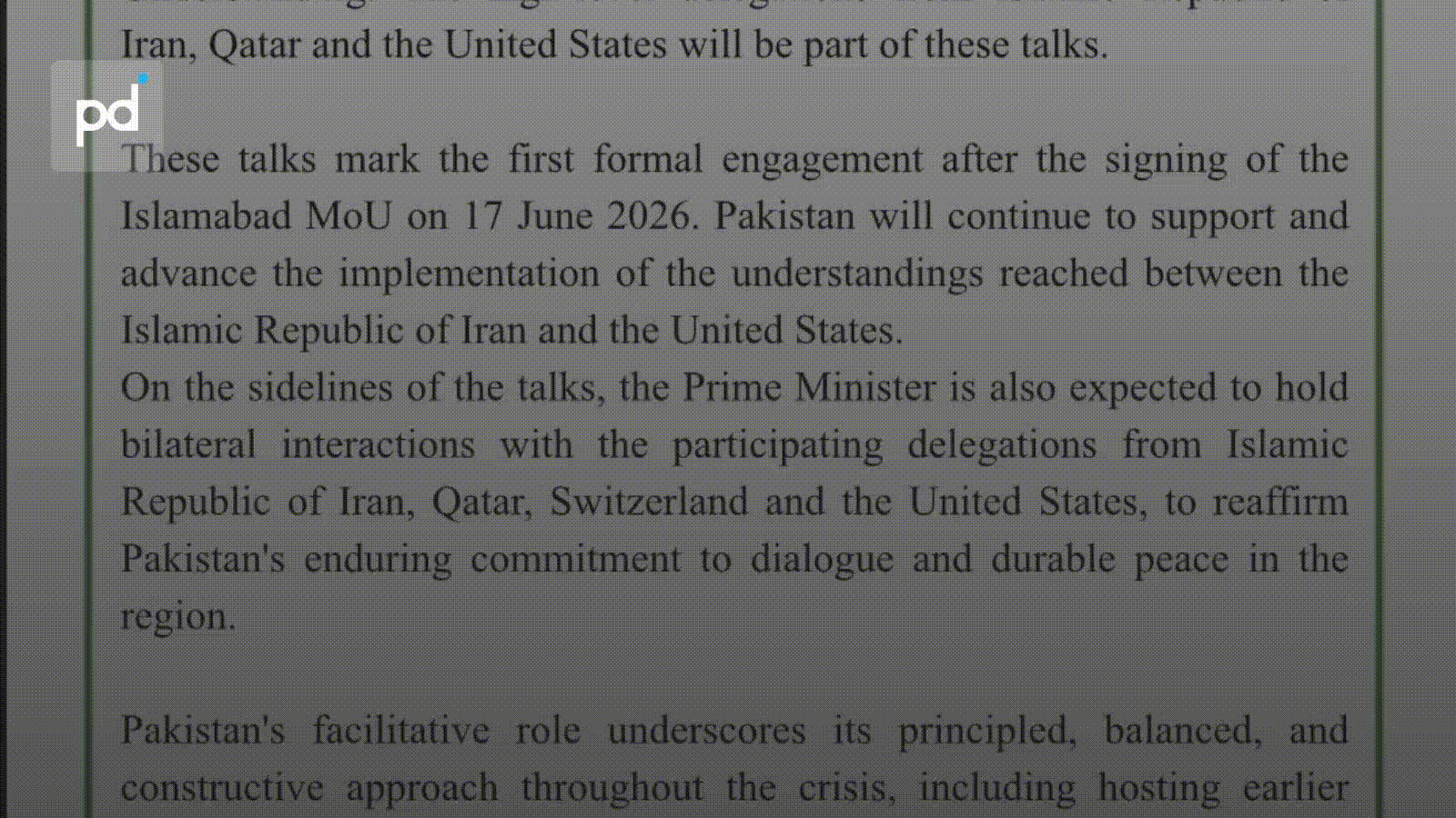 Pakistan PM and Army Chief Fly to Switzerland for Iran-US Talks