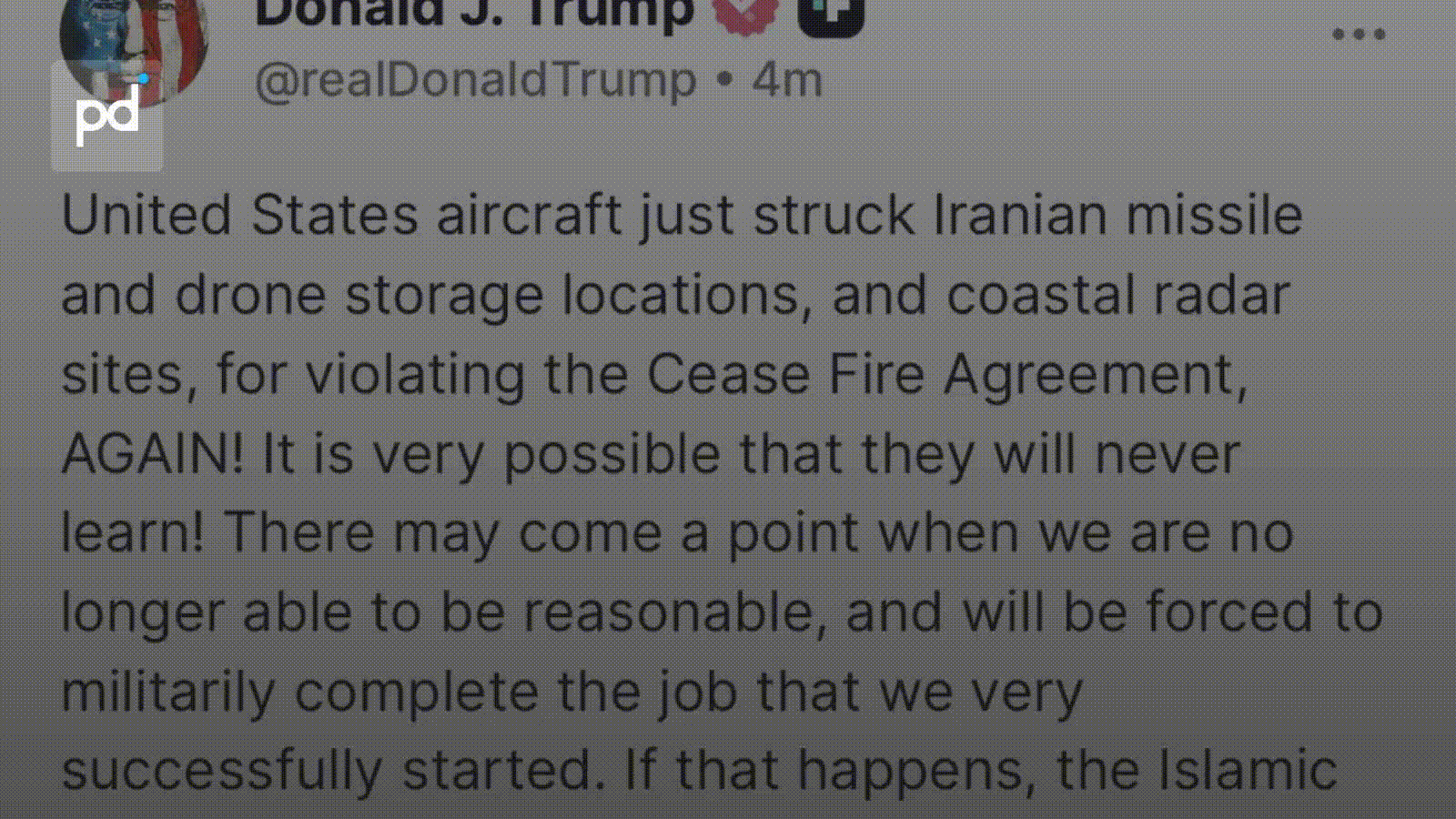Trump Confirms New Iran Strikes, Warns US May "Complete the Job" Militarily