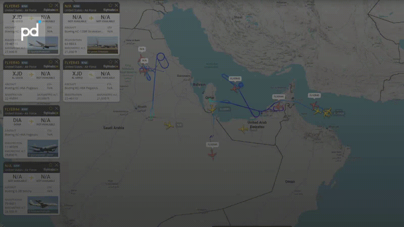 US Air Picture Shows 10 Tankers and AWACS Over Middle East Amid Strike Campaign